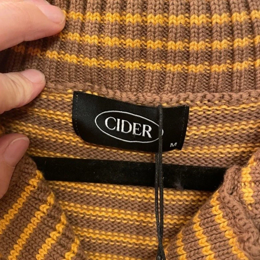 Cider Striped‎ Knit Sweater Vest Brown Yellow Cotton Collar Pockets Mens Medium